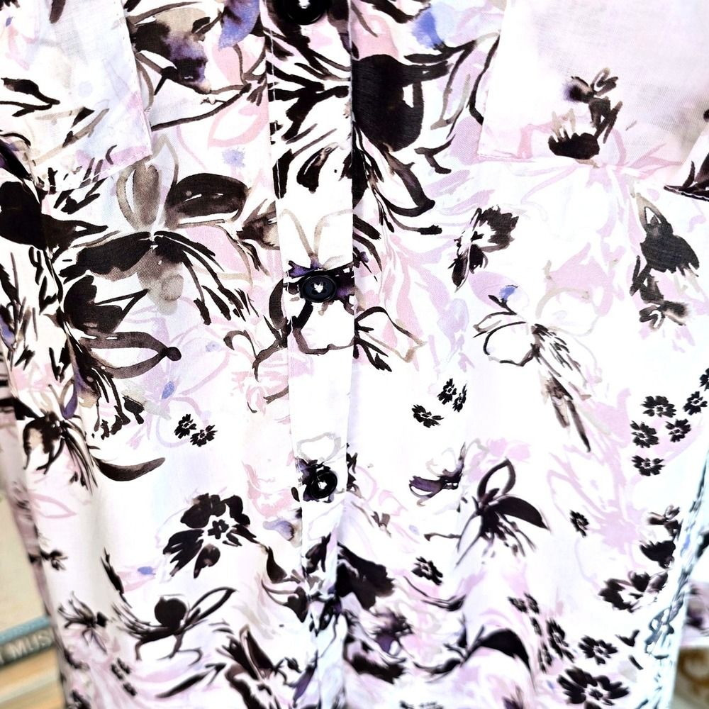 Nwt Franne Golde Alora Blouse Womens Xxl Floral Button Down Shirt Pink Black — image 4 of 8